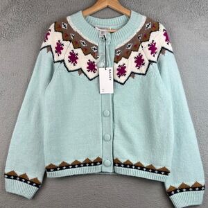 New Bailey 44 Womens Fair Isle Knit Cardigan Sweater Mint Green Size Medium